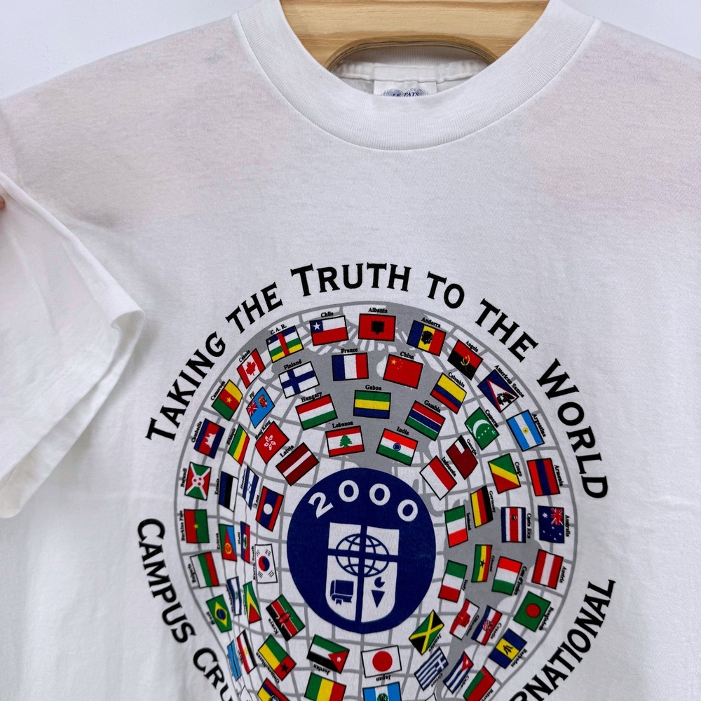 VTG Campus Crusade for‎ Christ International Flag Graphic Tshirt XL White 2000